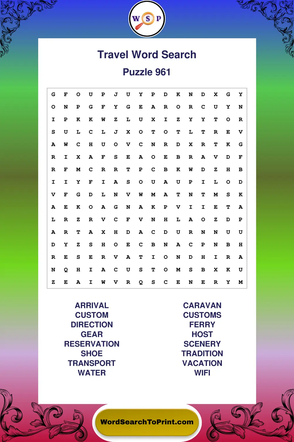 Travel Word Search Puzzle 961