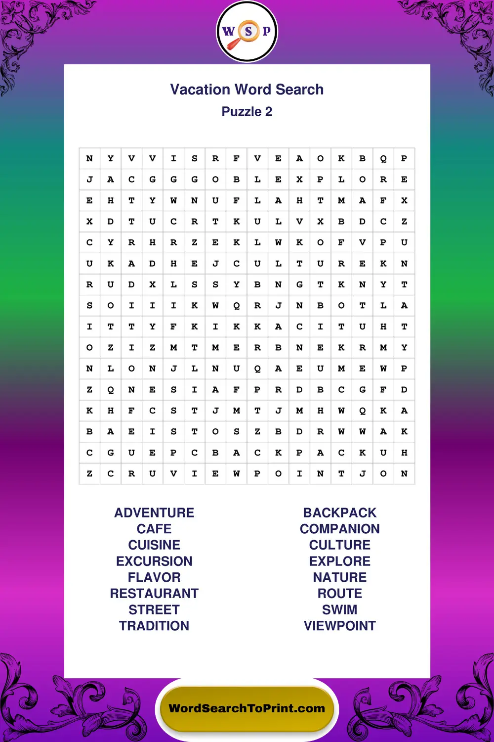 Vacation Word Search Puzzle 2