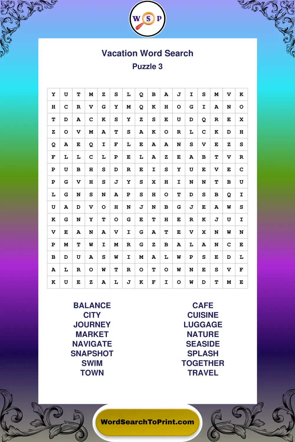Vacation Word Search Puzzle 3