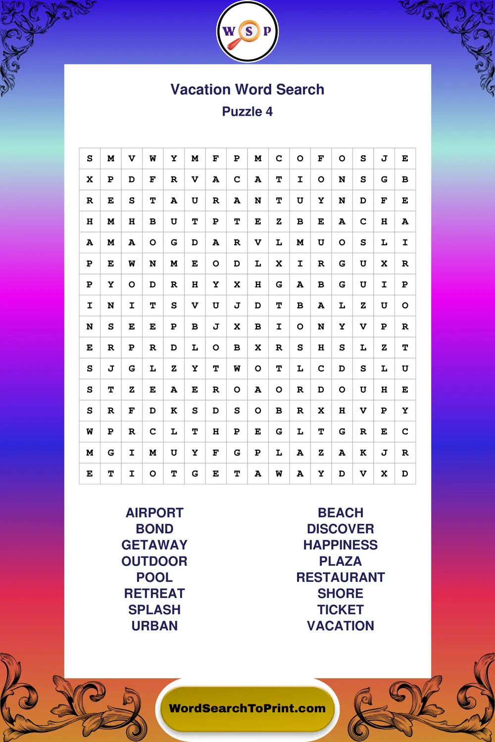 Vacation Word Search Puzzle 4