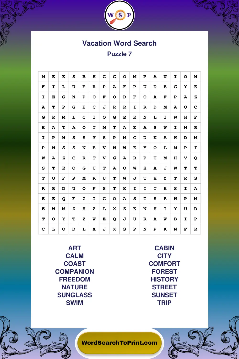 Vacation Word Search Puzzle 7