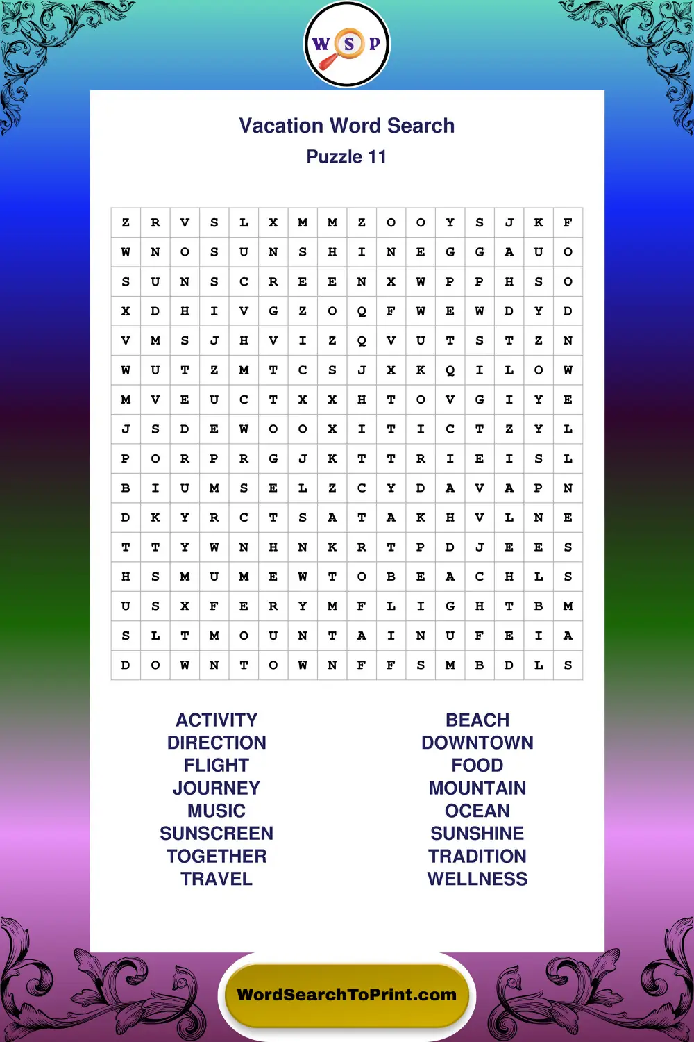 Vacation Word Search Puzzle 11
