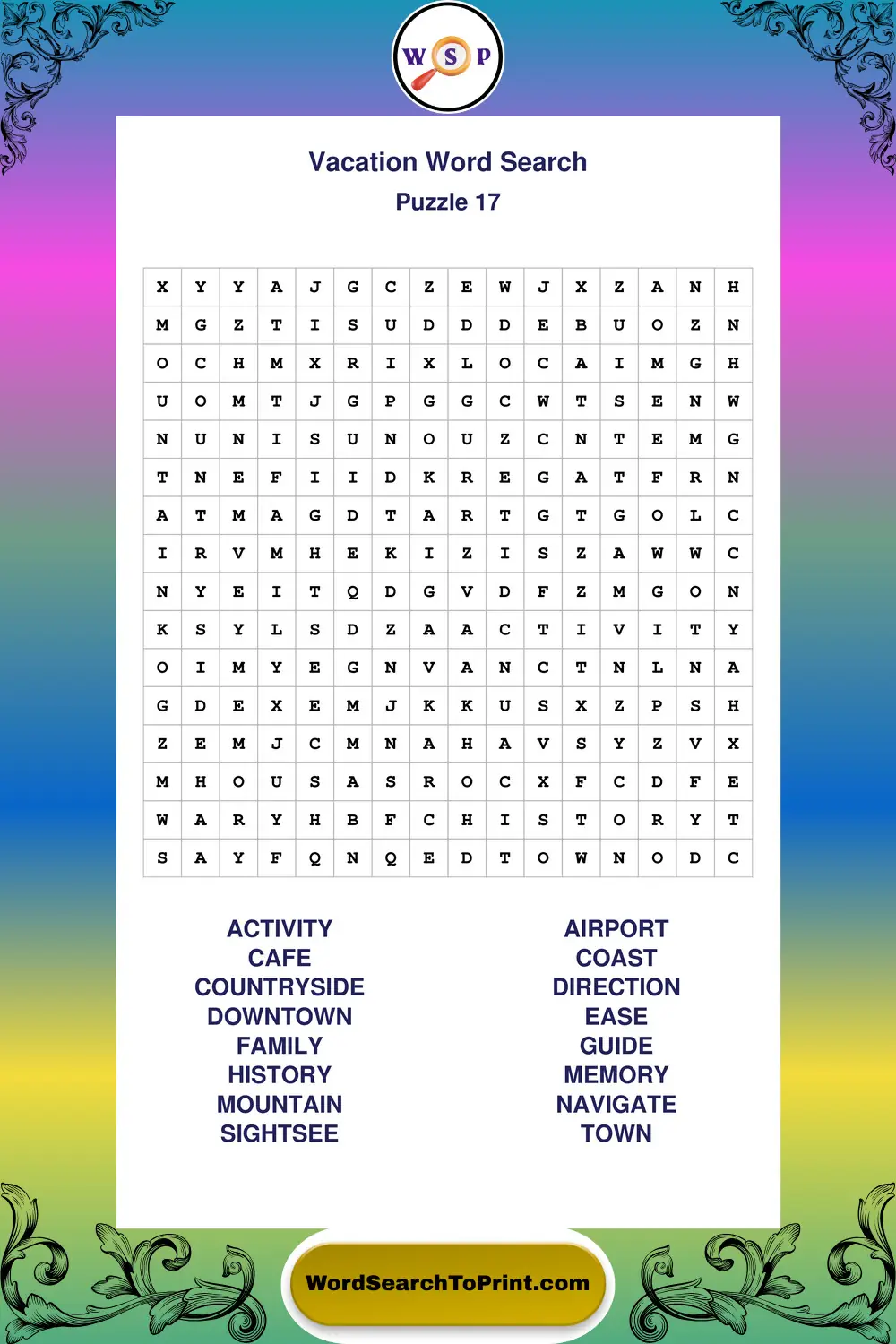 Vacation Word Search Puzzle 17