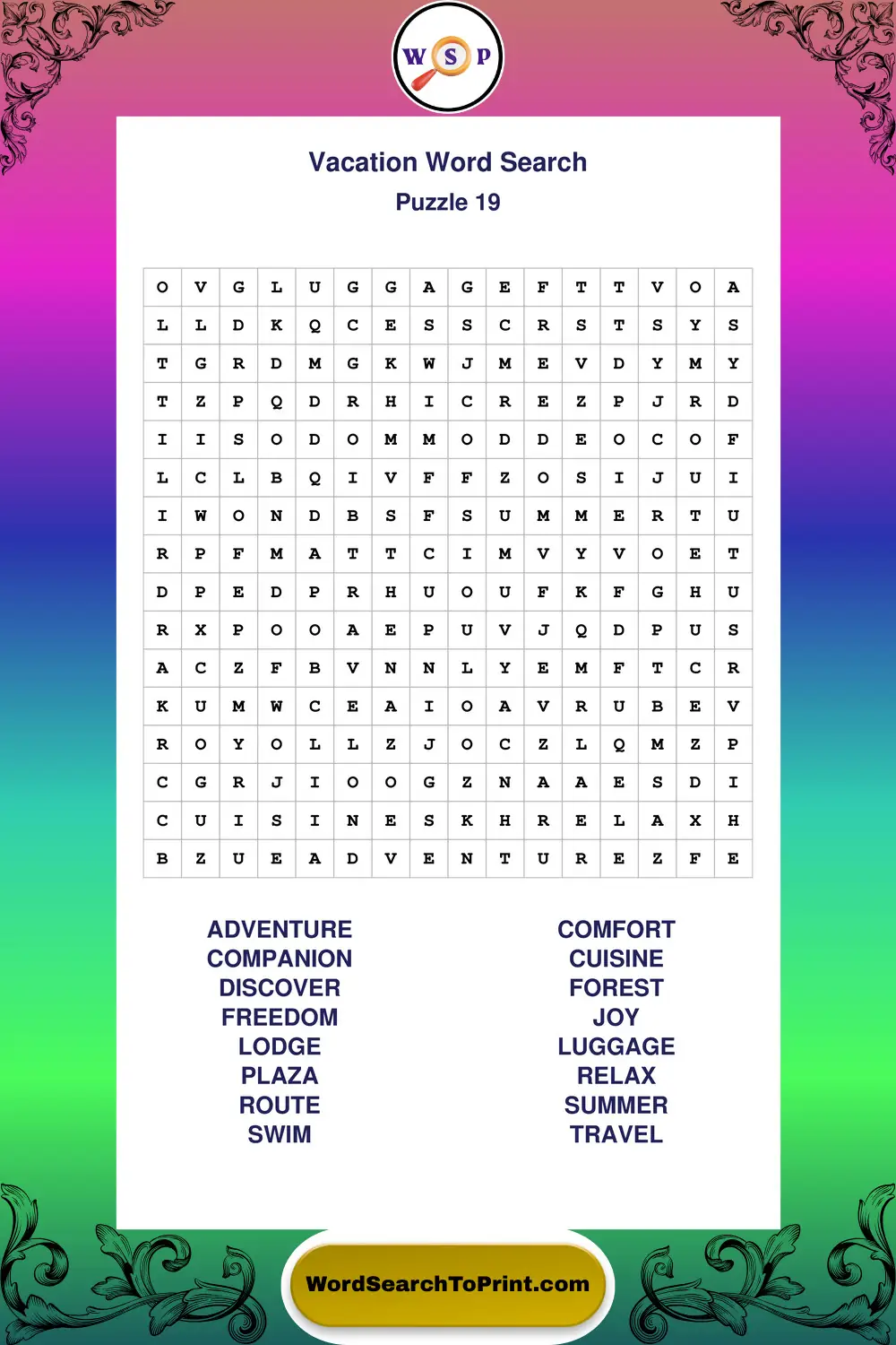 Vacation Word Search Puzzle 19
