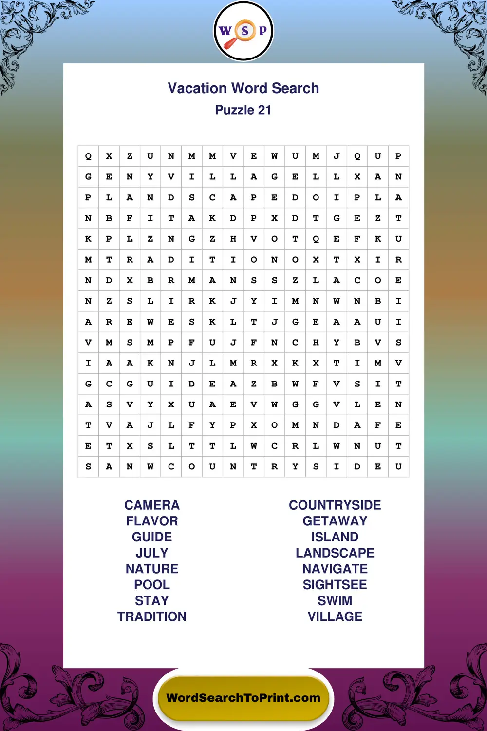 Vacation Word Search Puzzle 21