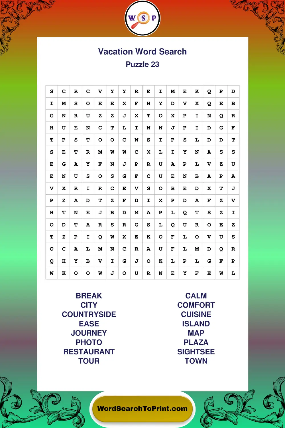 Vacation Word Search Puzzle 23
