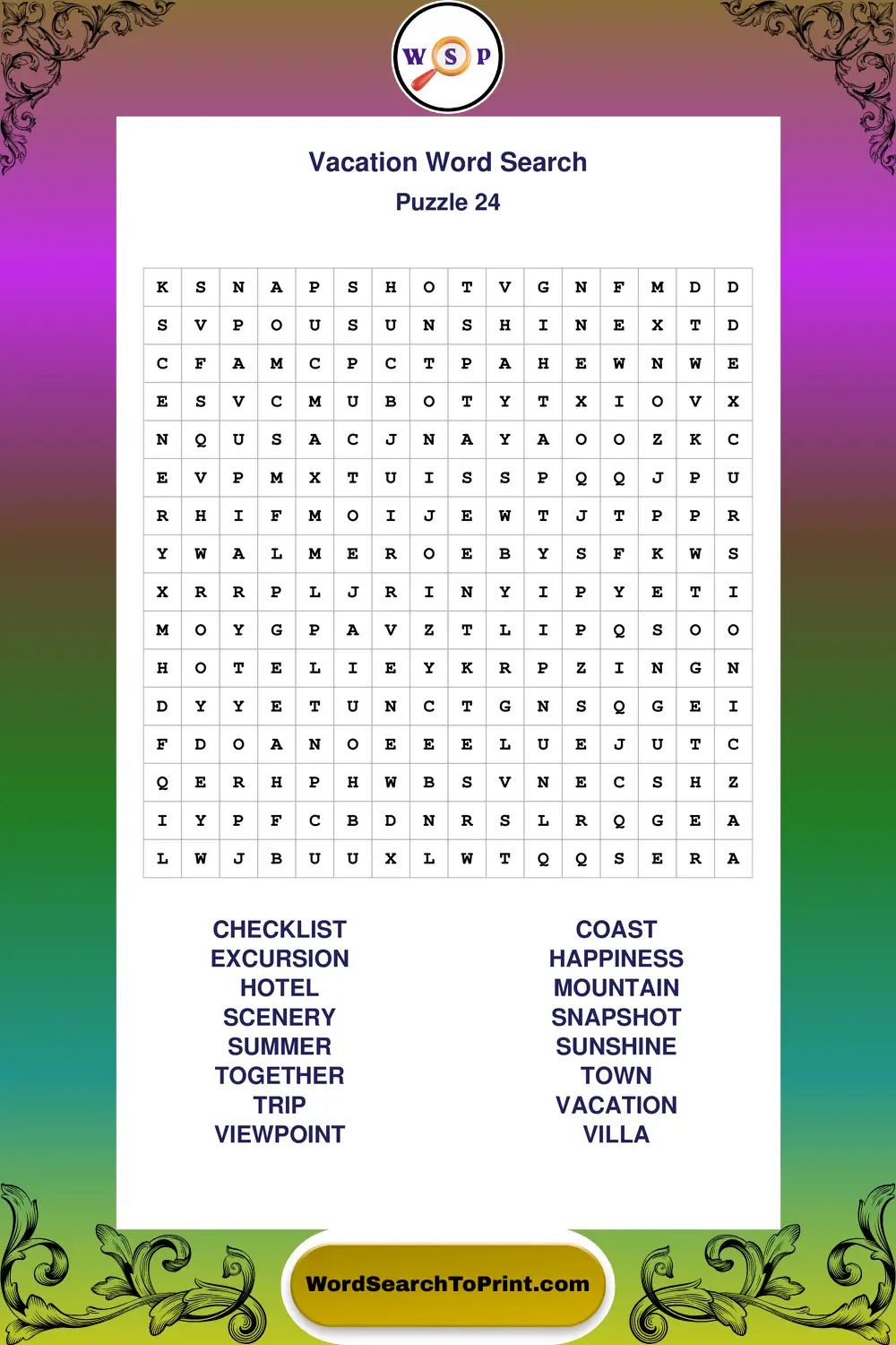 Vacation Word Search Puzzle 24