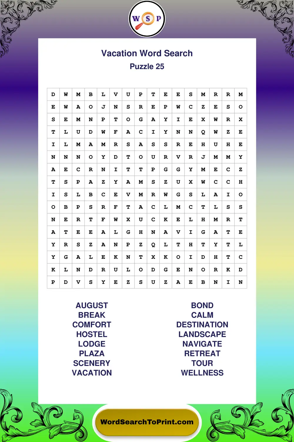 Vacation Word Search Puzzle 25