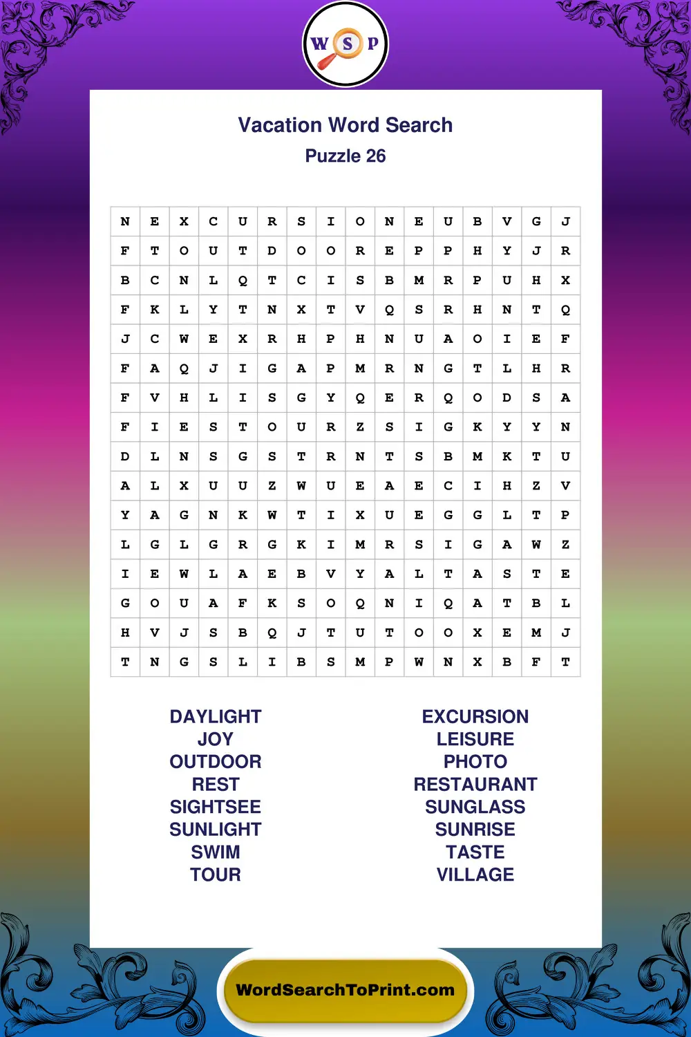 Vacation Word Search Puzzle 26