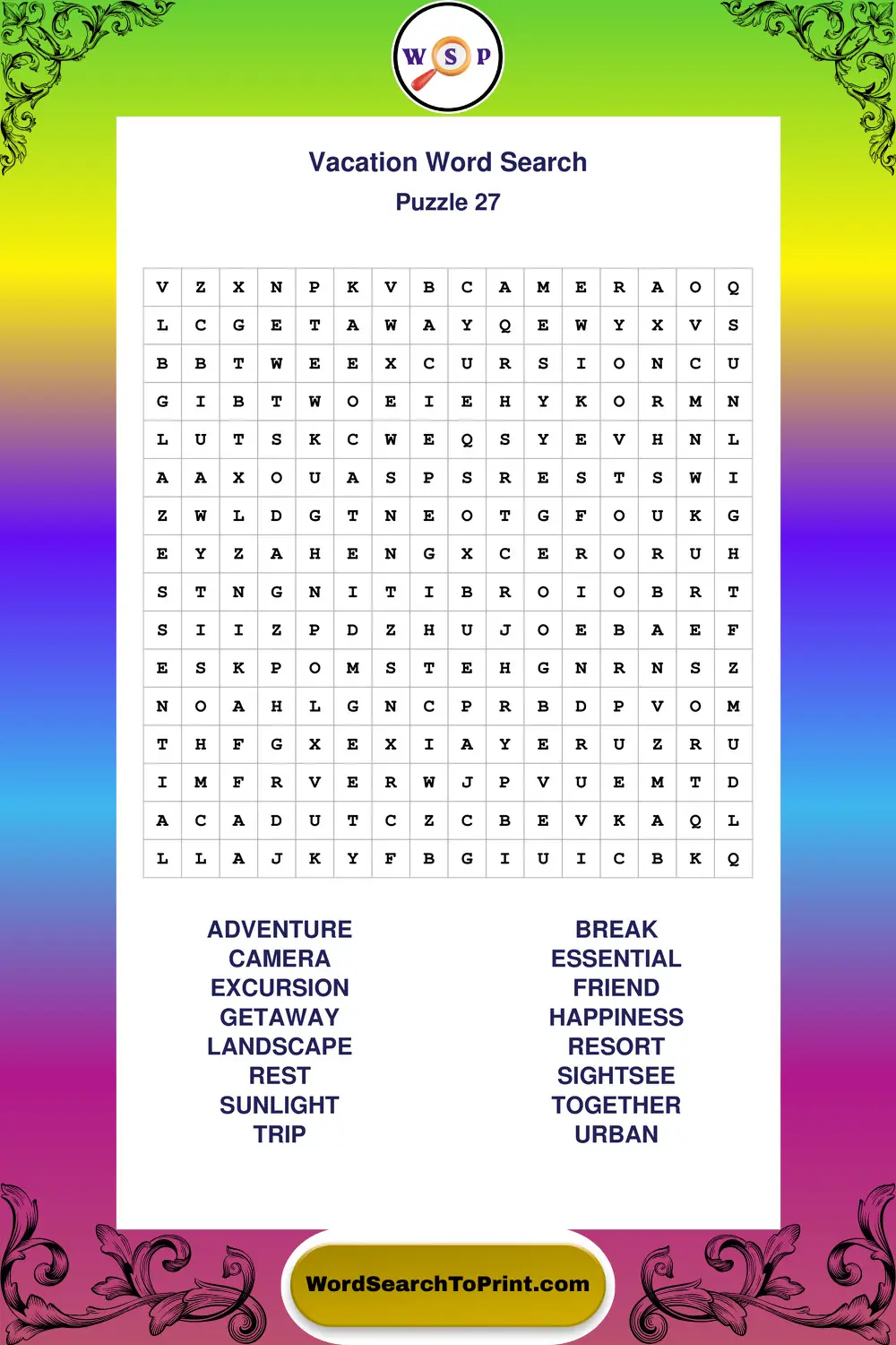 Vacation Word Search Puzzle 27