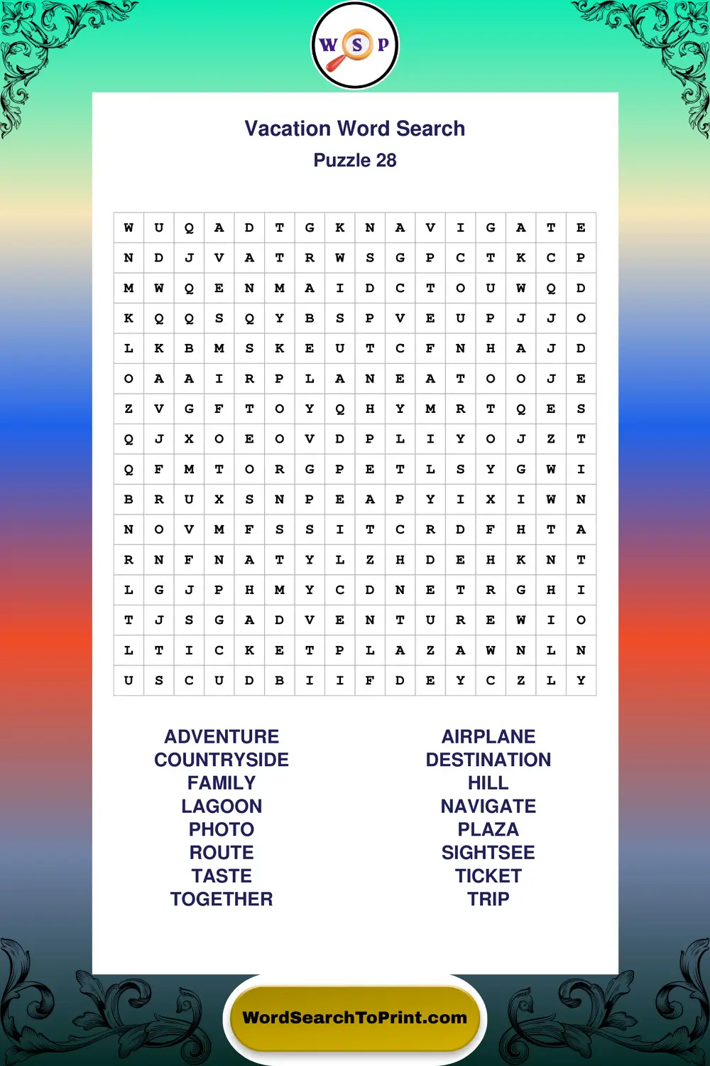 Vacation Word Search Puzzle 28