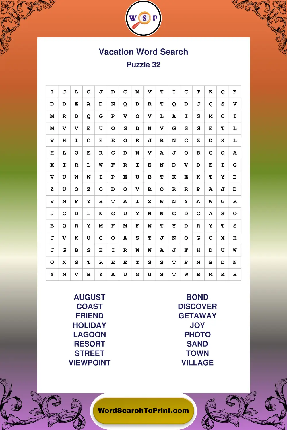 Vacation Word Search Puzzle 32
