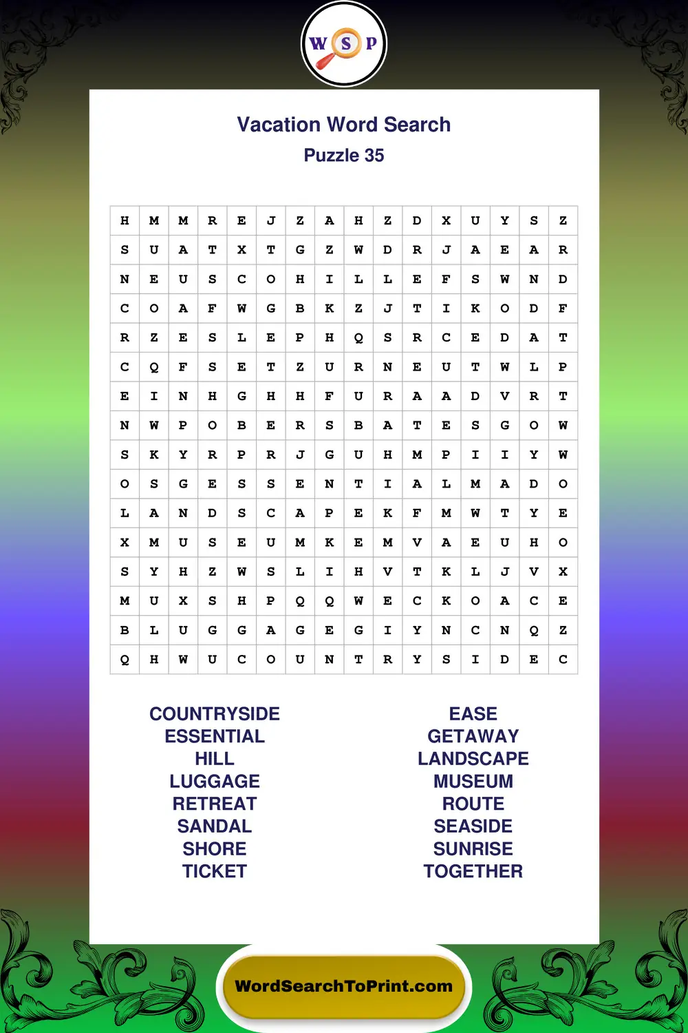 Vacation Word Search Puzzle 35
