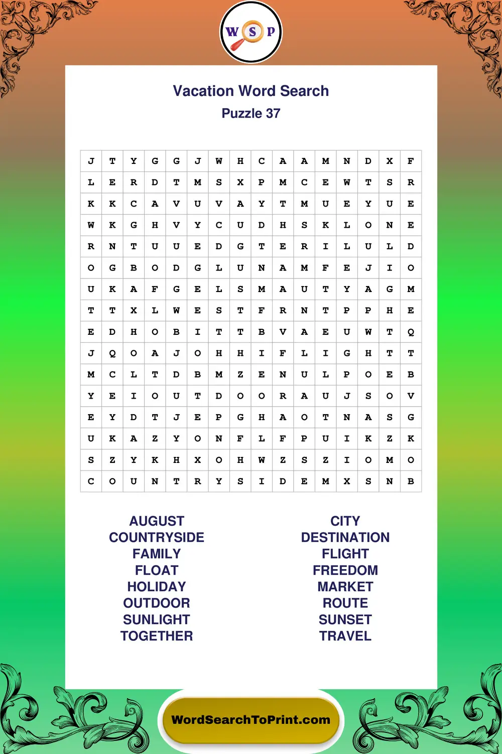Vacation Word Search Puzzle 37
