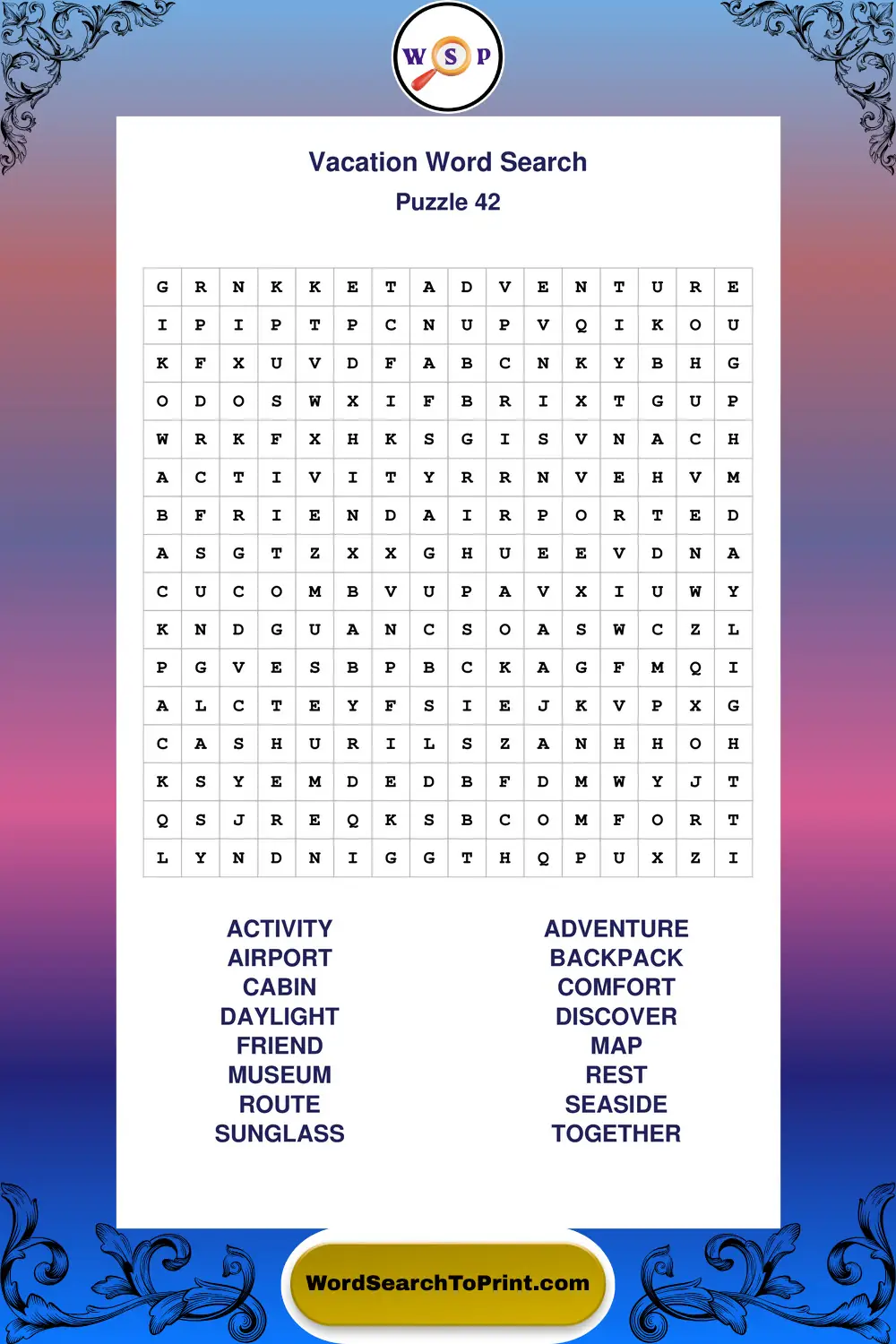 Vacation Word Search Puzzle 42