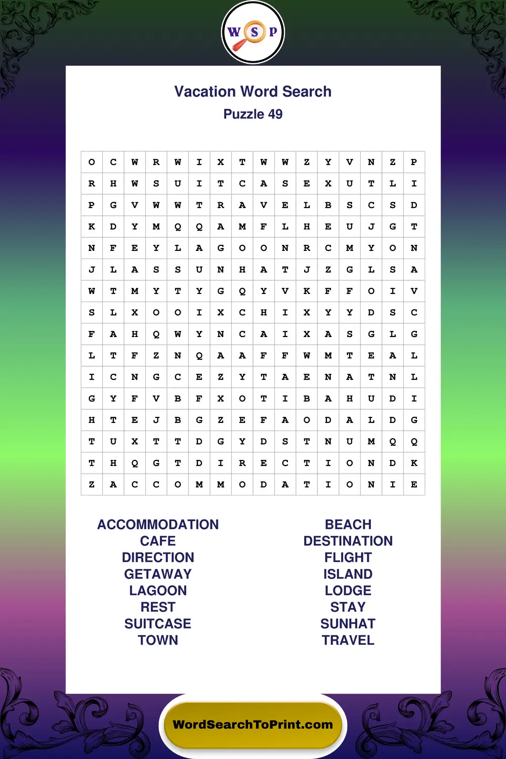 Vacation Word Search Puzzle 49