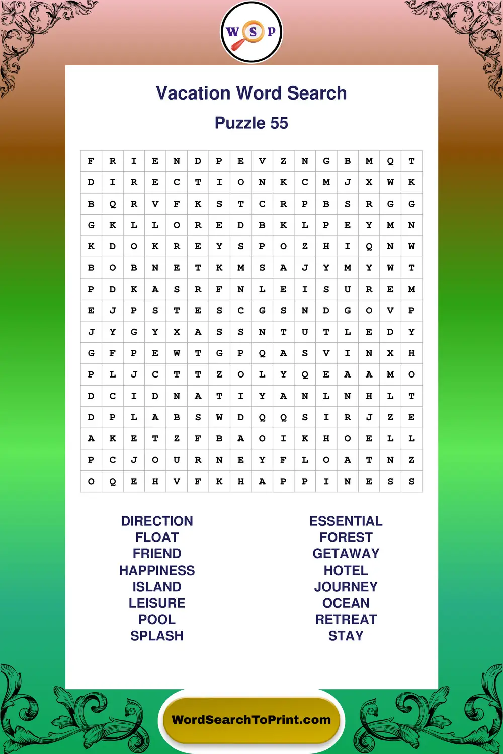 Vacation Word Search Puzzle 55
