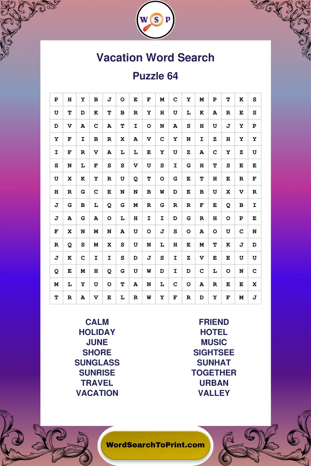 Vacation Word Search Puzzle 64