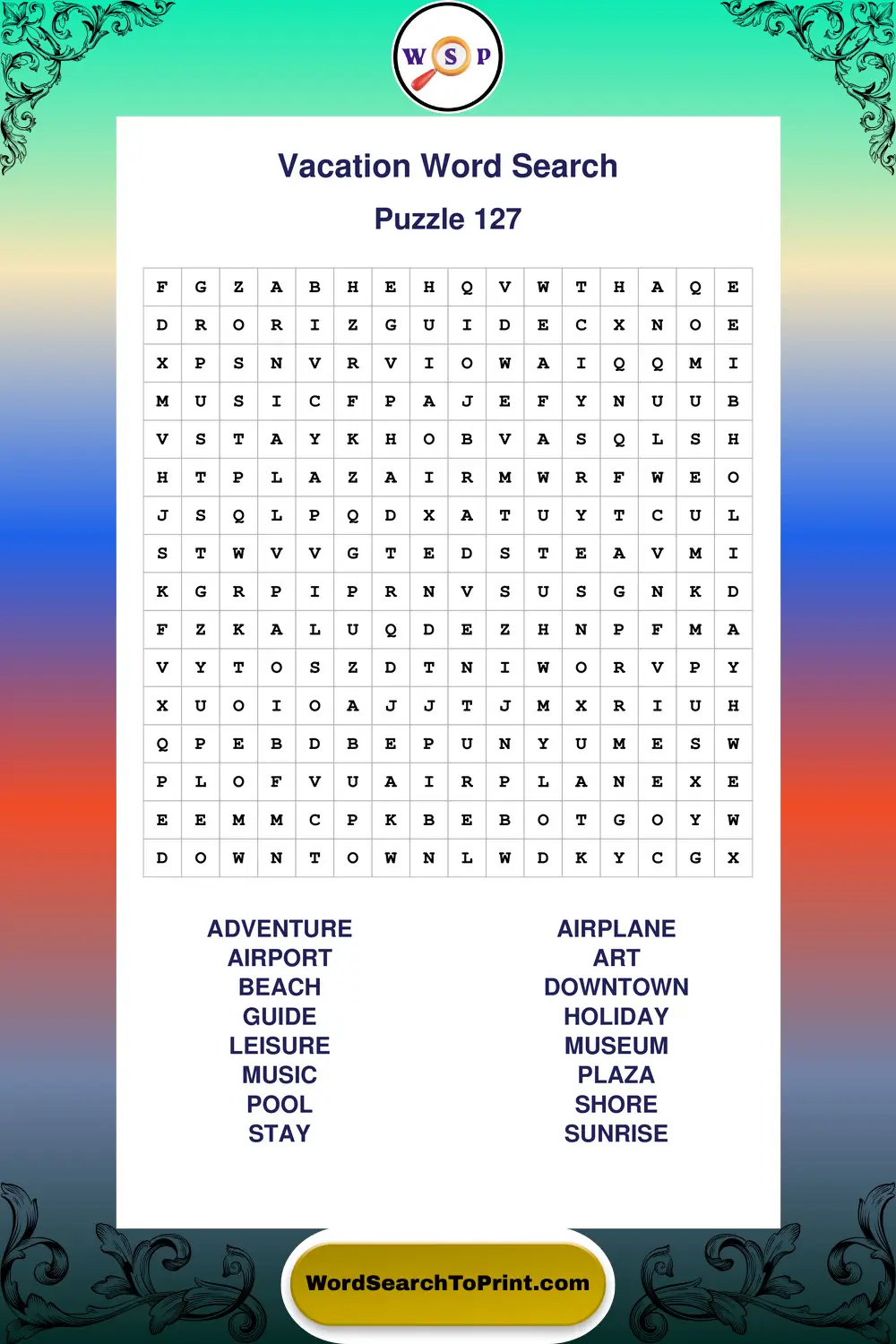 Vacation Word Search Puzzle 127