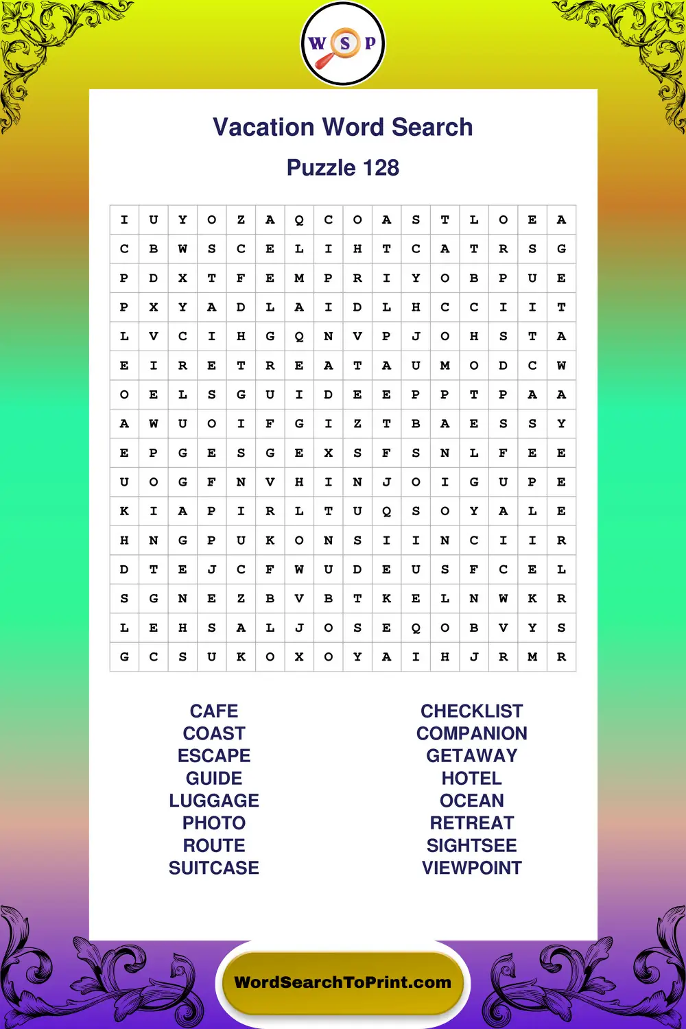 Vacation Word Search Puzzle 128