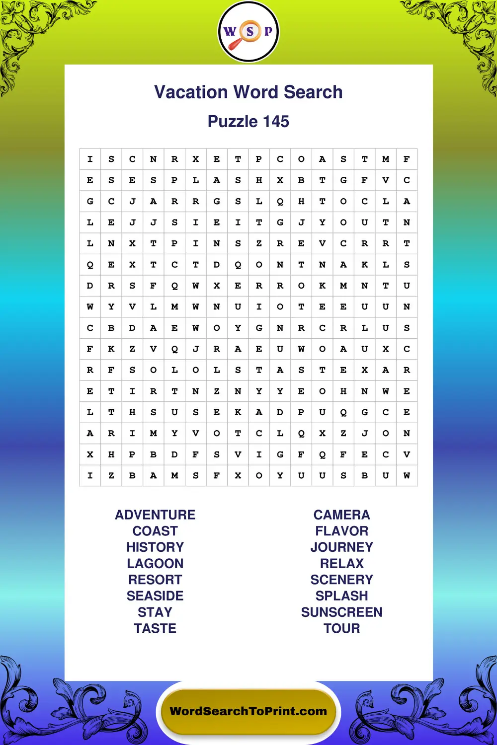 Vacation Word Search Puzzle 145
