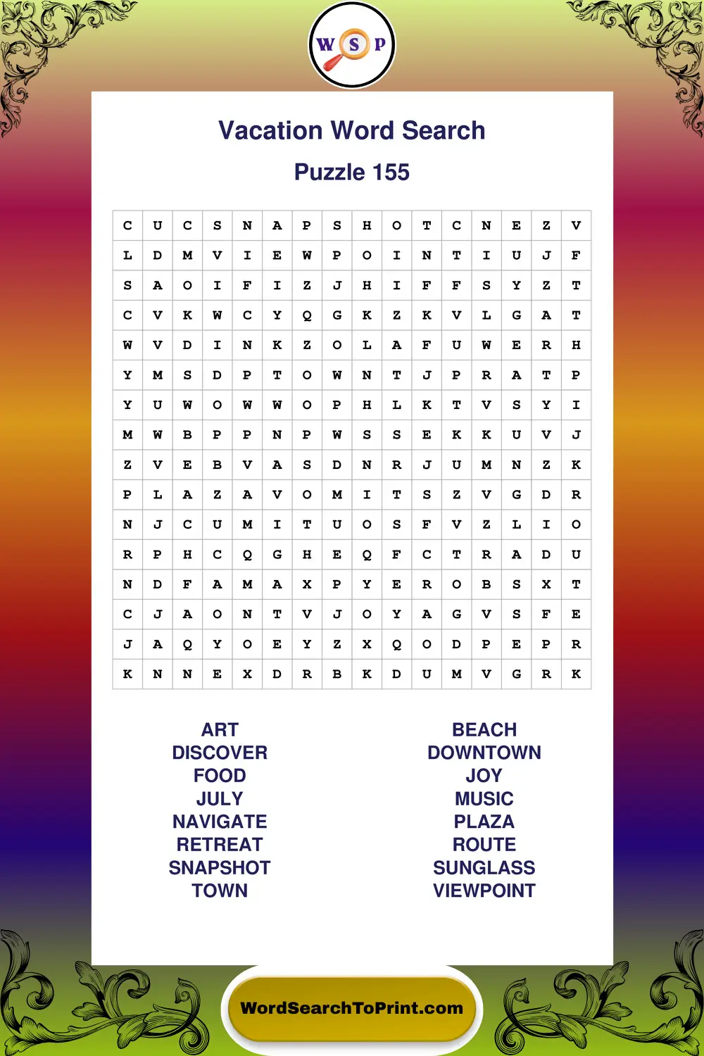 Vacation Word Search Puzzle 155
