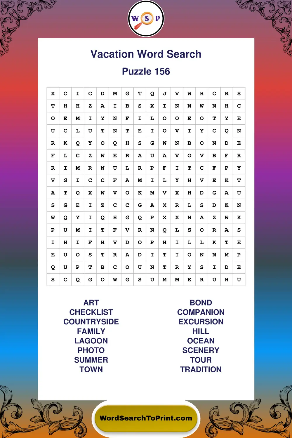 Vacation Word Search Puzzle 156