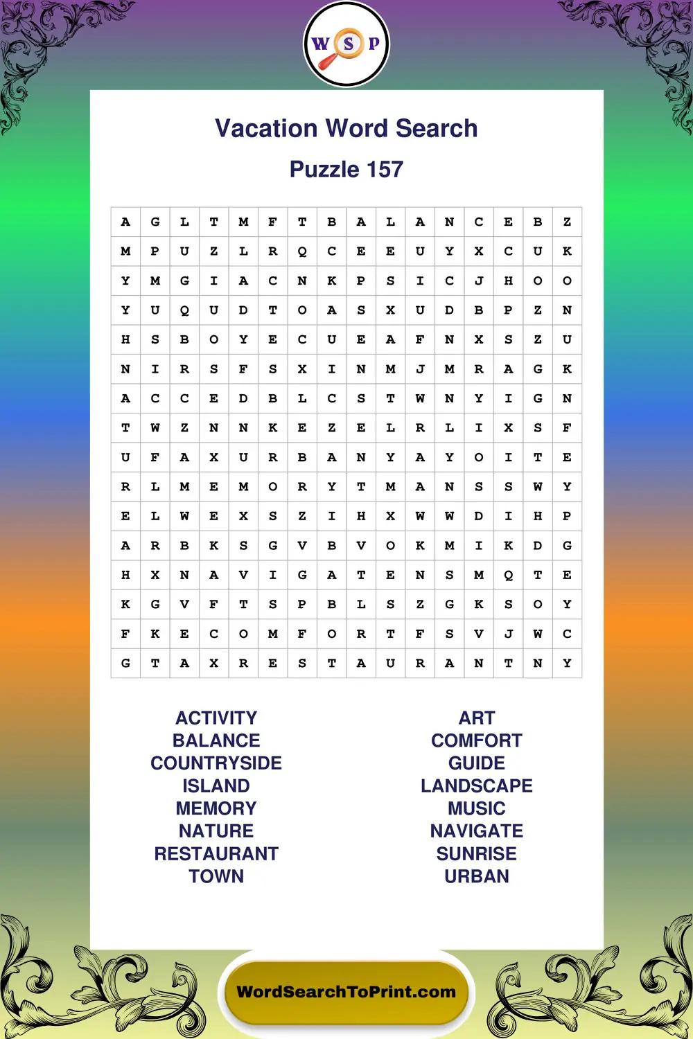 Vacation Word Search Puzzle 157