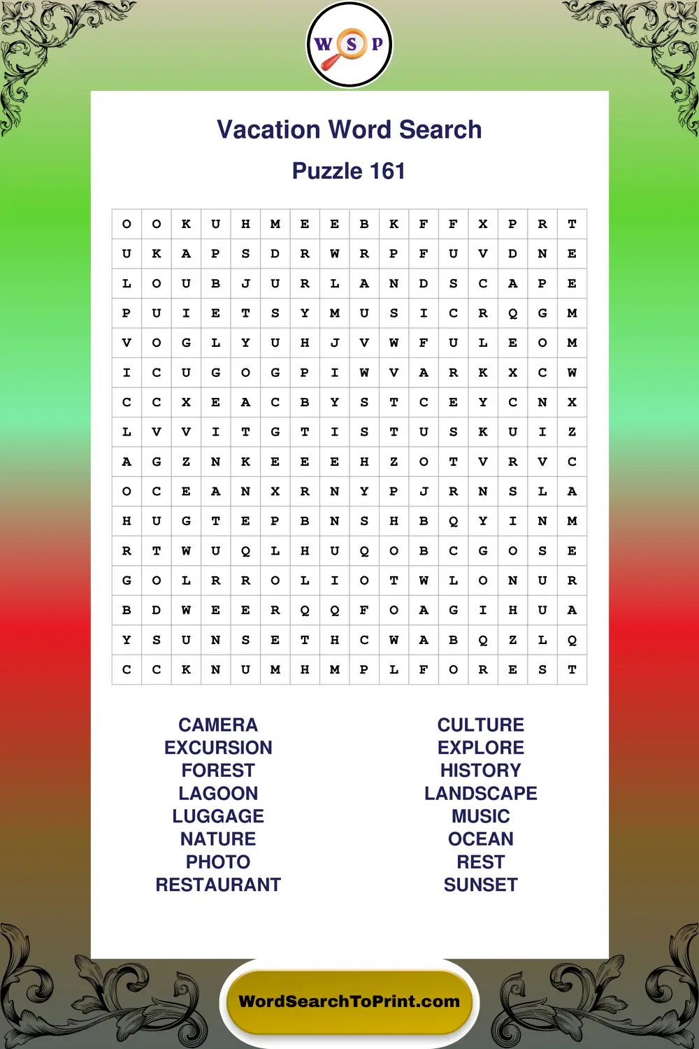 Vacation Word Search Puzzle 161
