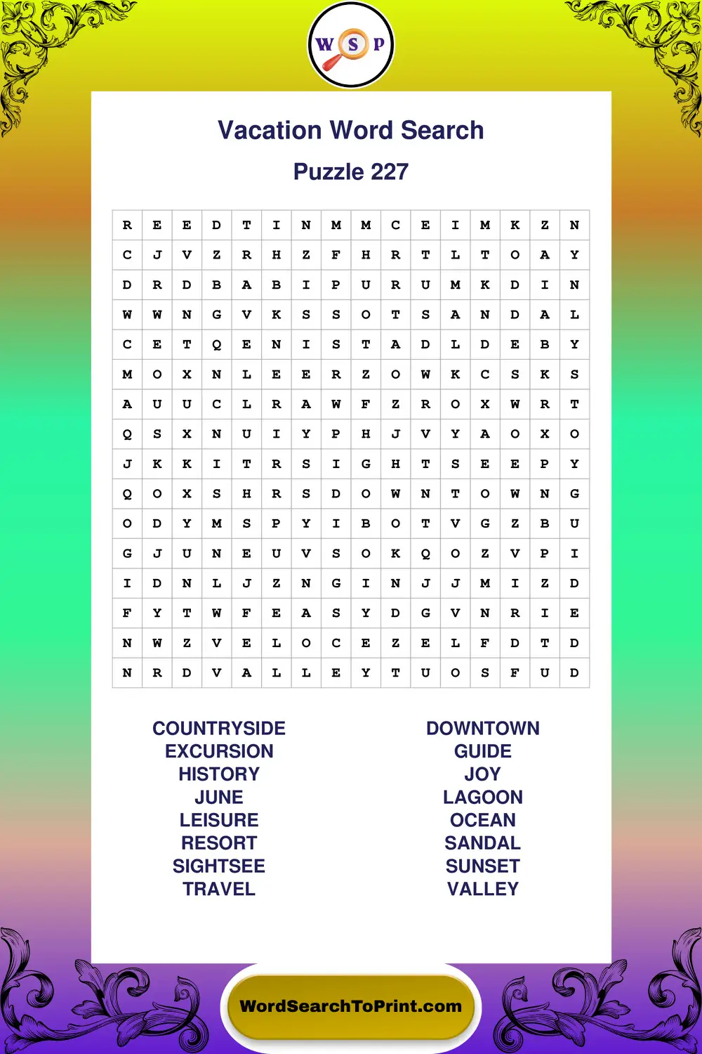 Vacation Word Search Puzzle 227