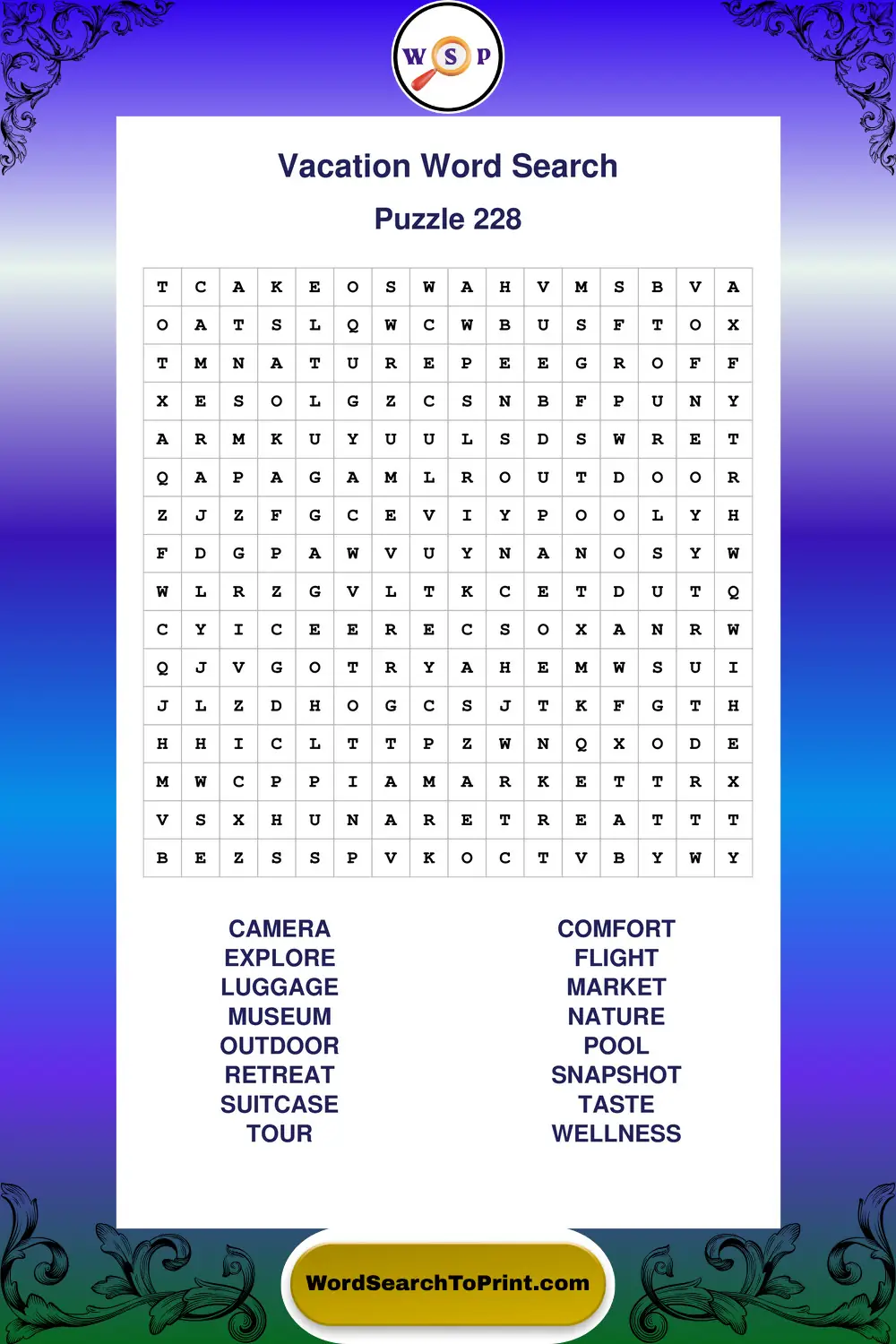 Vacation Word Search Puzzle 228