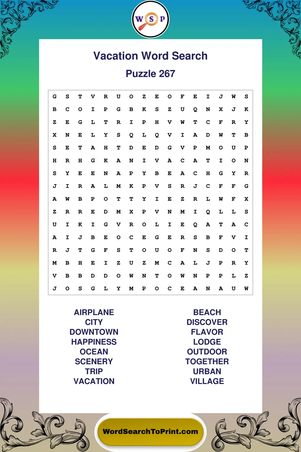 Vacation Word Search Puzzle 267