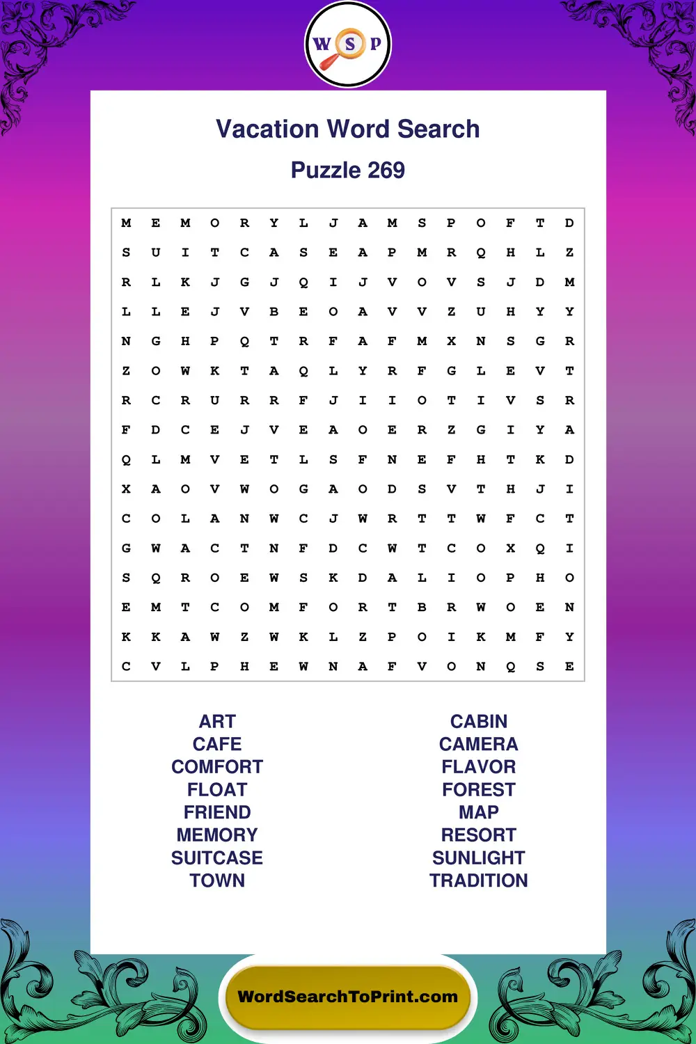 Vacation Word Search Puzzle 269