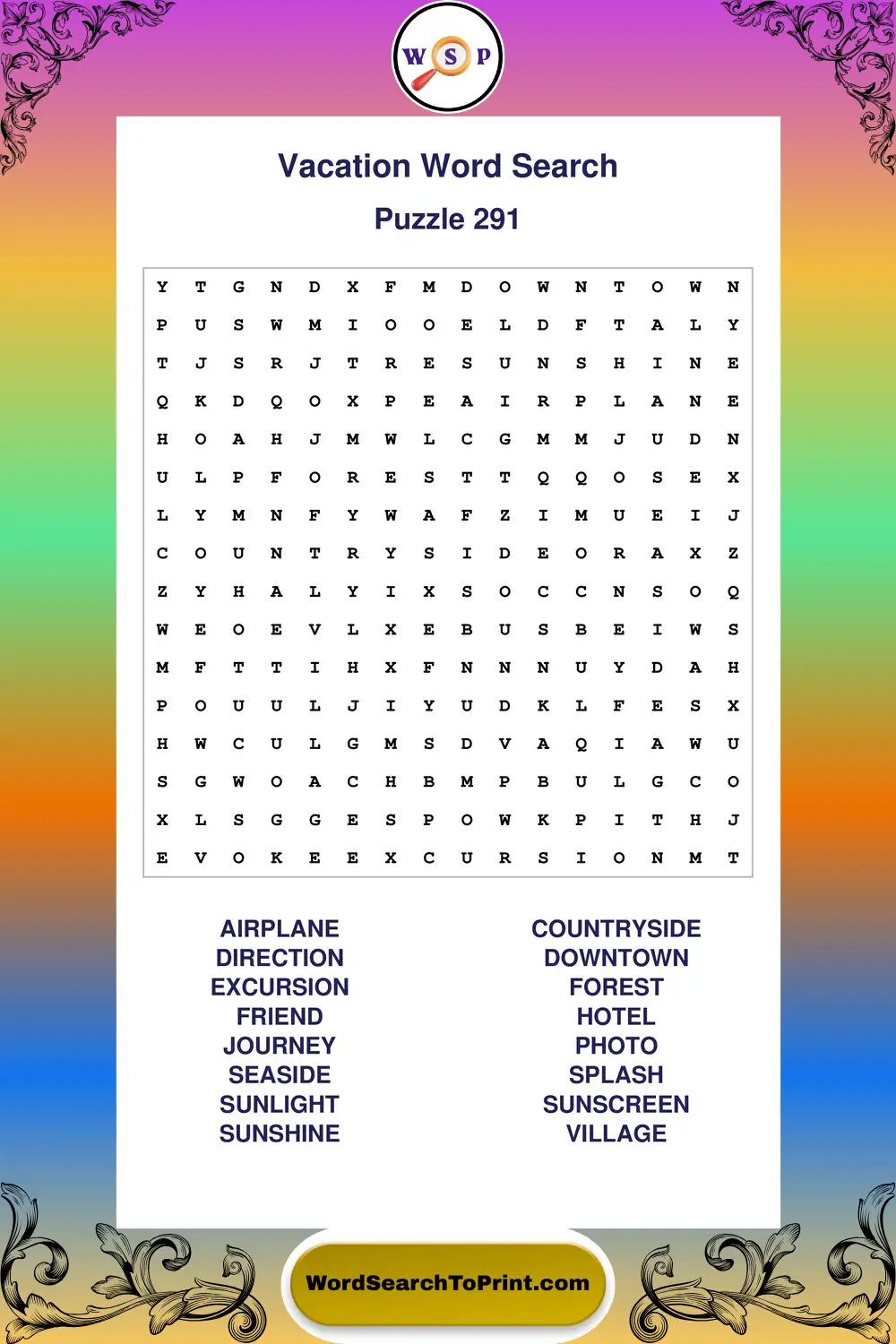 Vacation Word Search Puzzle 291