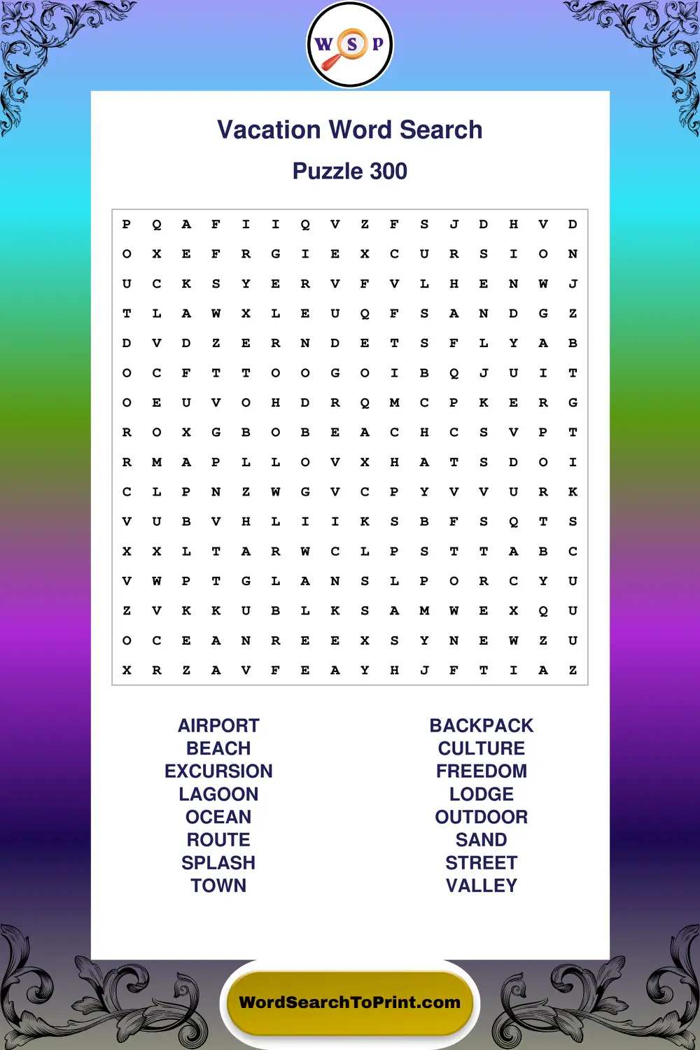 Vacation Word Search Puzzle 300