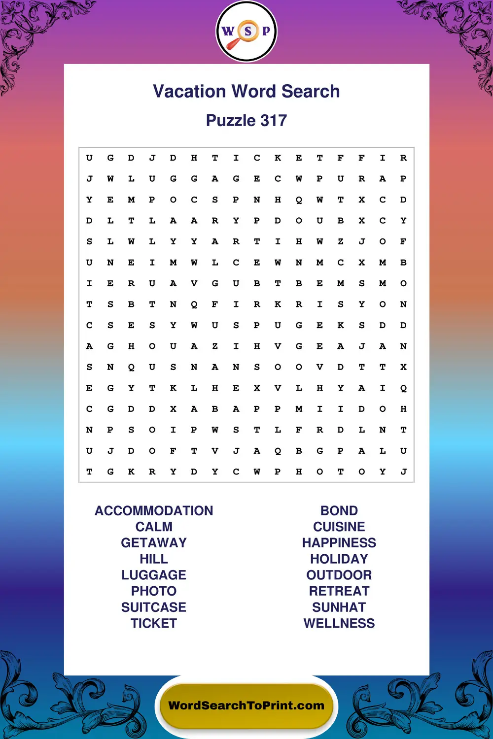 Vacation Word Search Puzzle 317