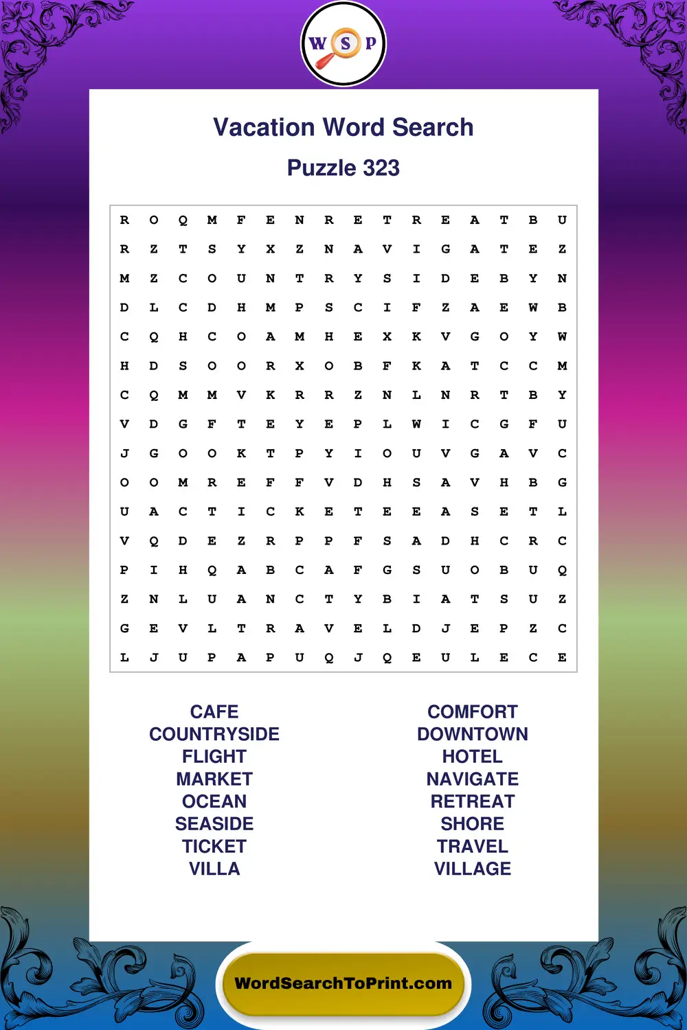 Vacation Word Search Puzzle 323