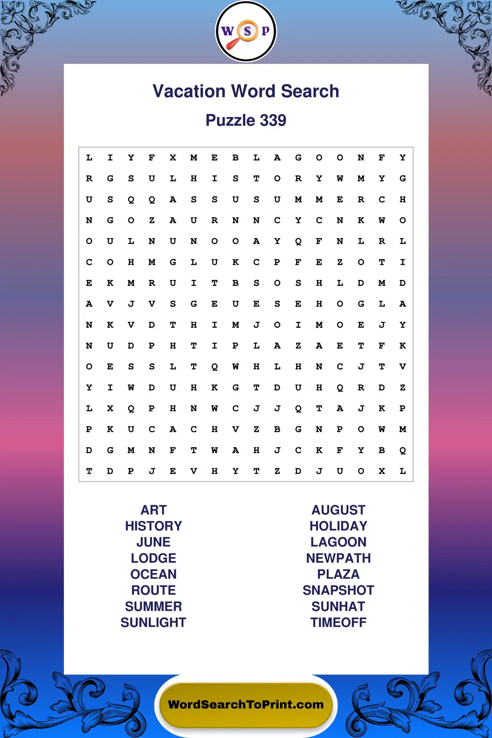 Vacation Word Search Puzzle 339