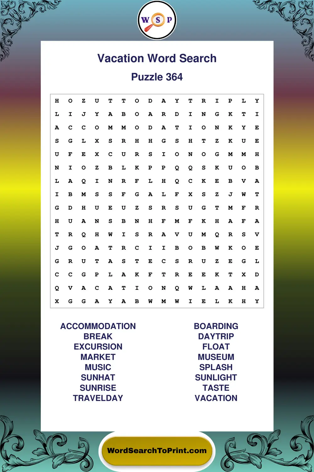 Vacation Word Search Puzzle 364