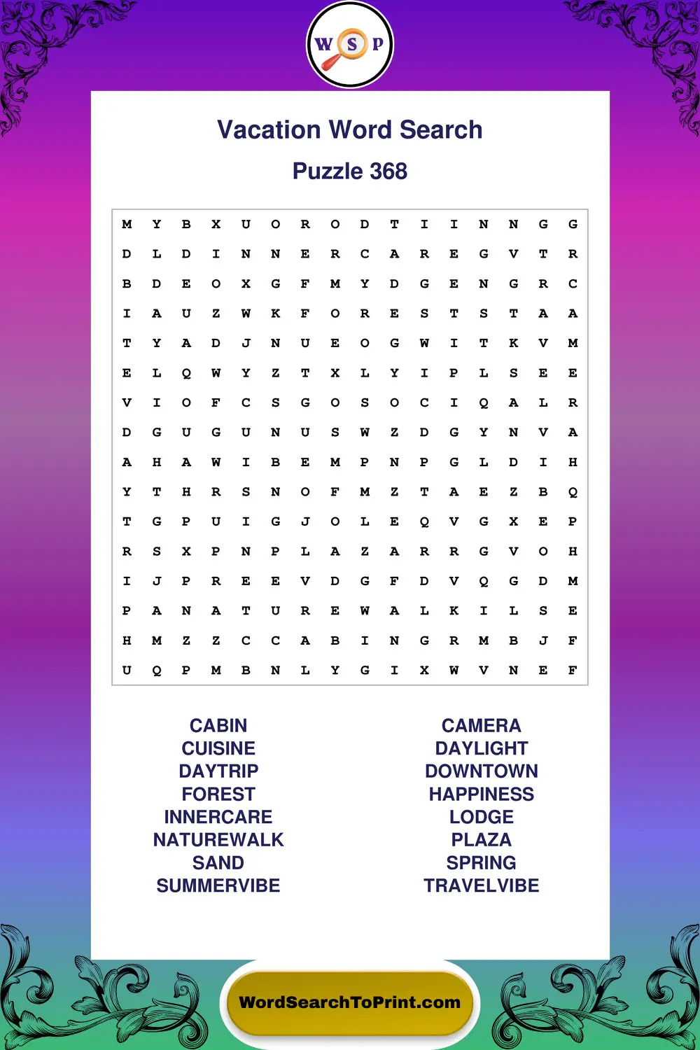 Vacation Word Search Puzzle 368