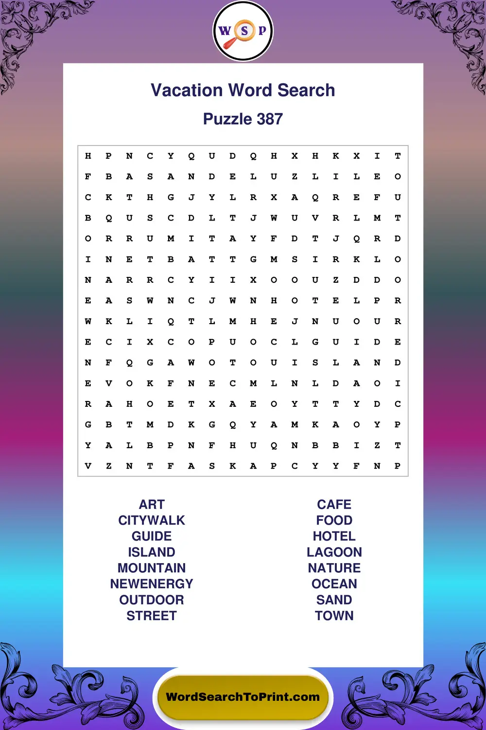 Vacation Word Search Puzzle 387