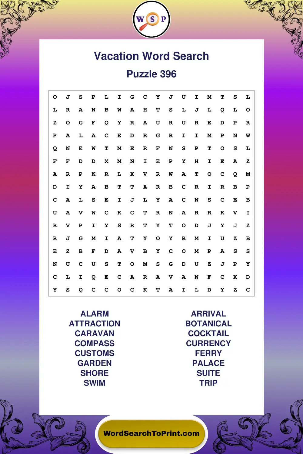 Vacation Word Search Puzzle 396