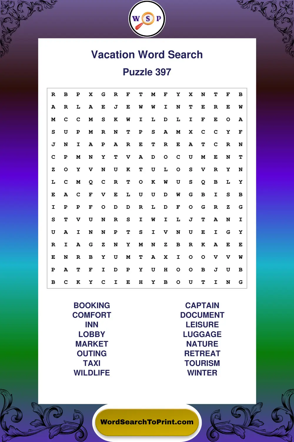 Vacation Word Search Puzzle 397