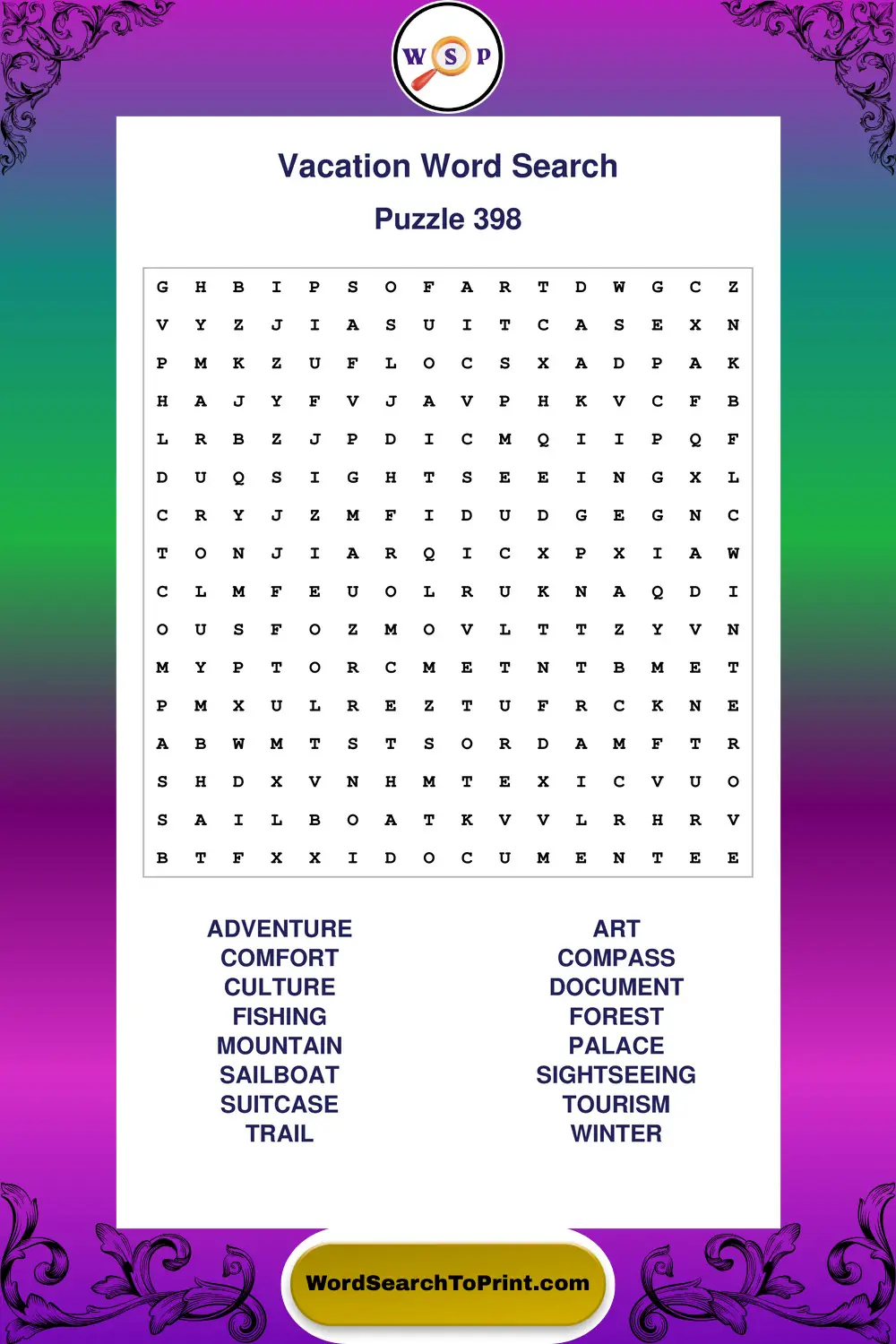 Vacation Word Search Puzzle 398