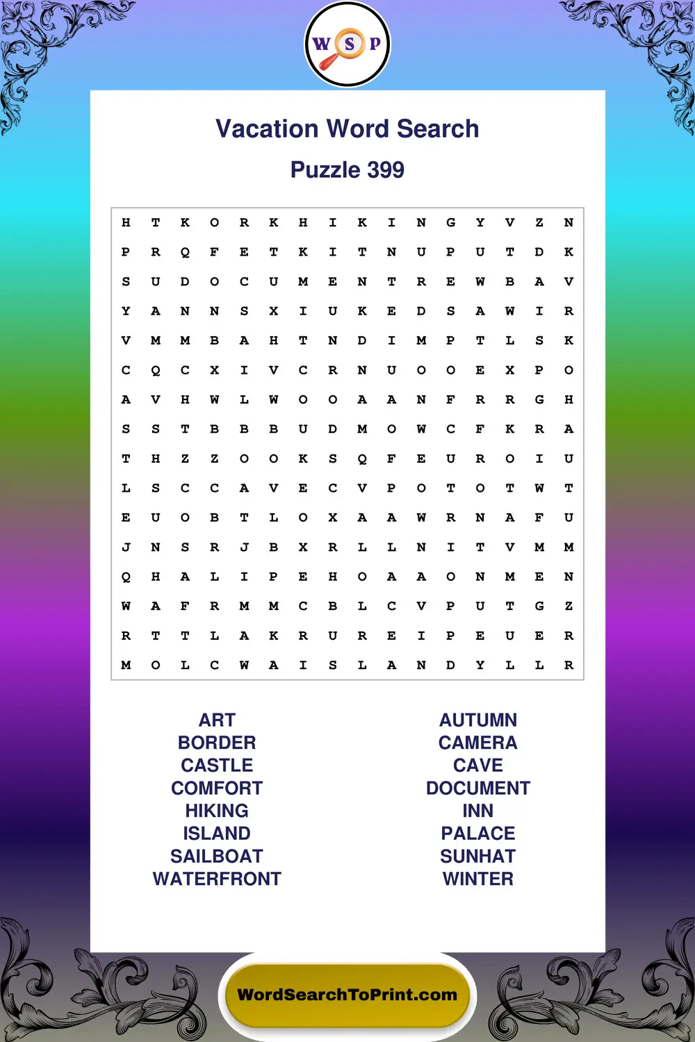 Vacation Word Search Puzzle 399