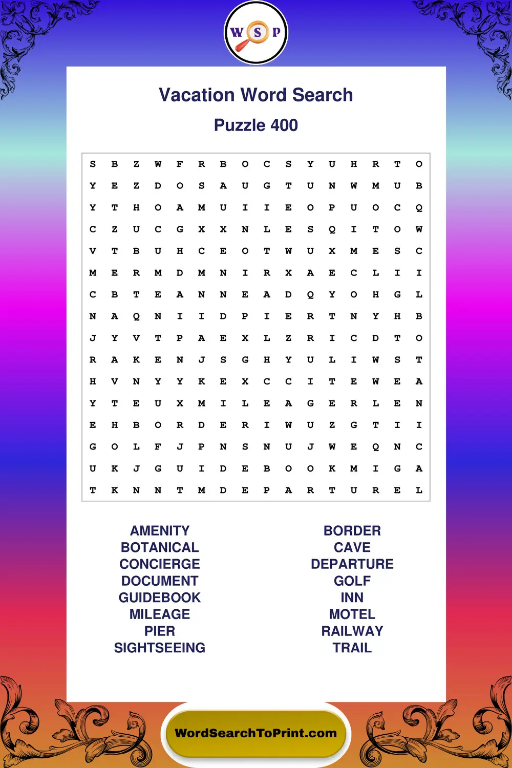 Vacation Word Search Puzzle 400