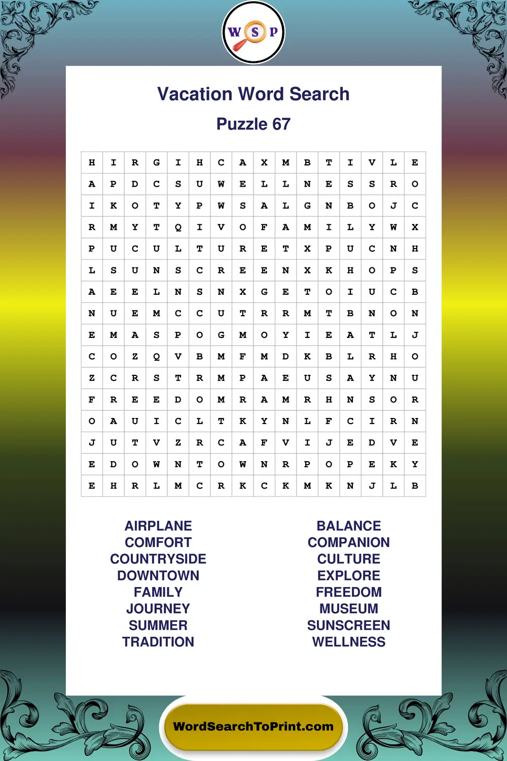 Vacation Word Search Puzzle 67