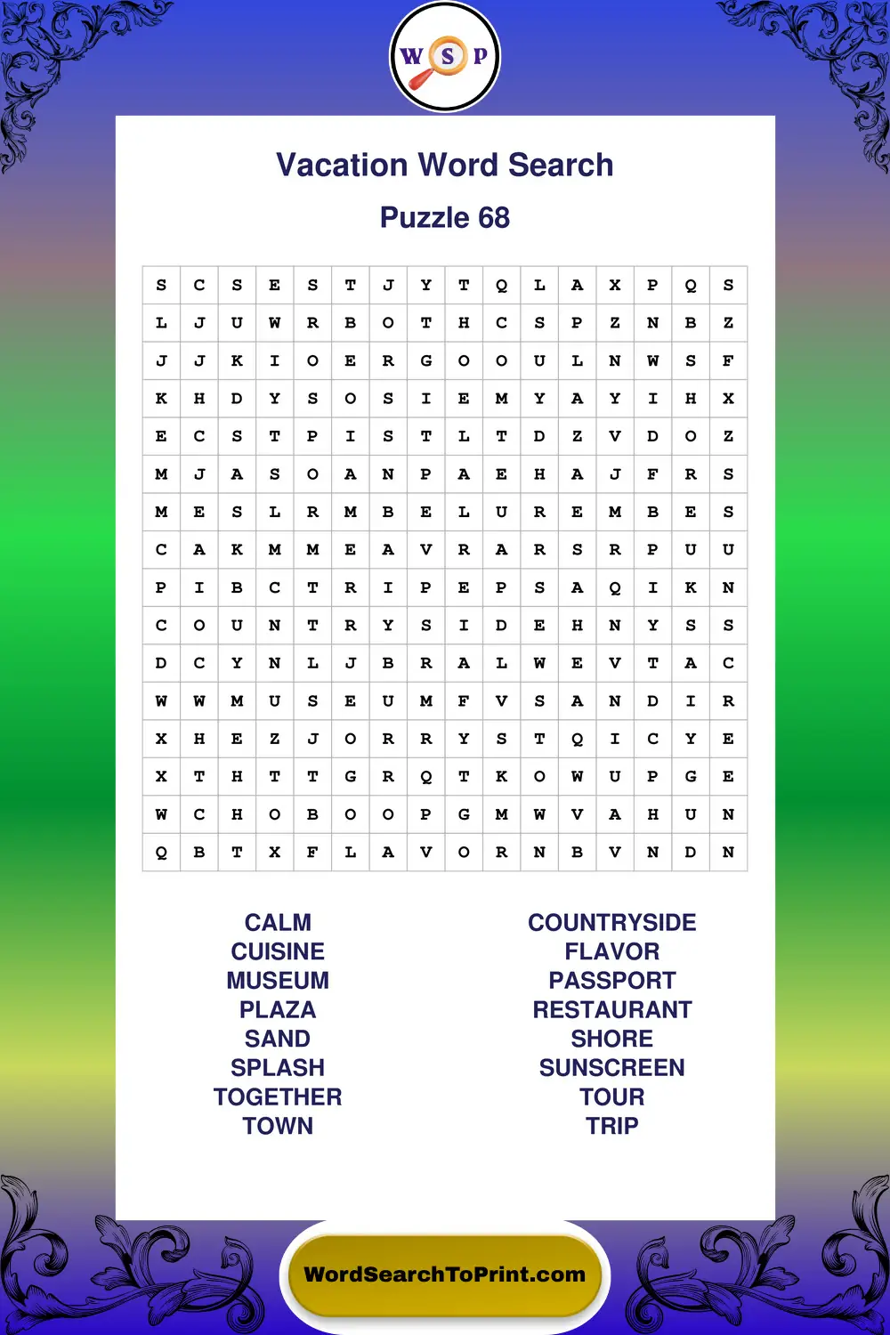 Vacation Word Search Puzzle 68