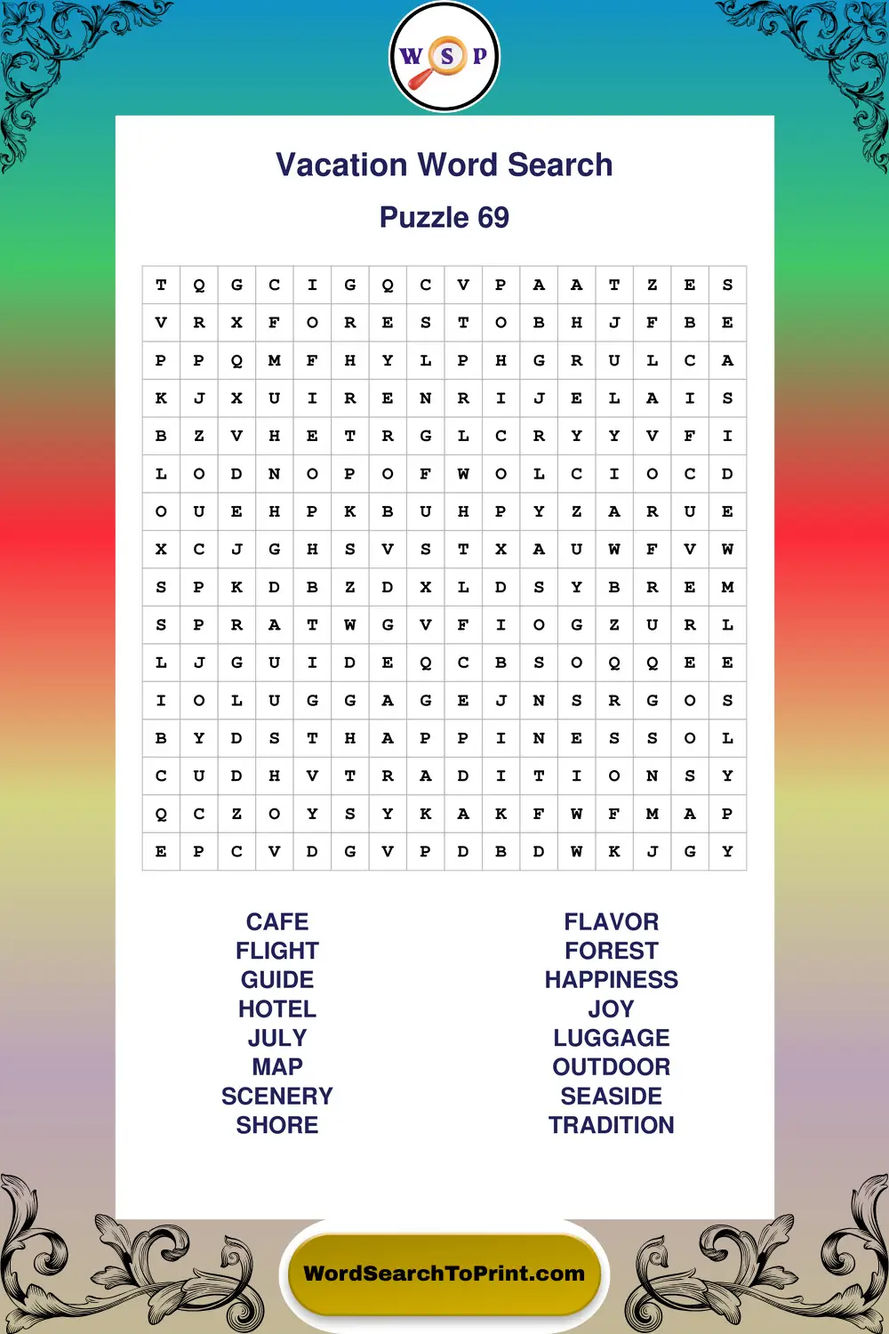 Vacation Word Search Puzzle 69