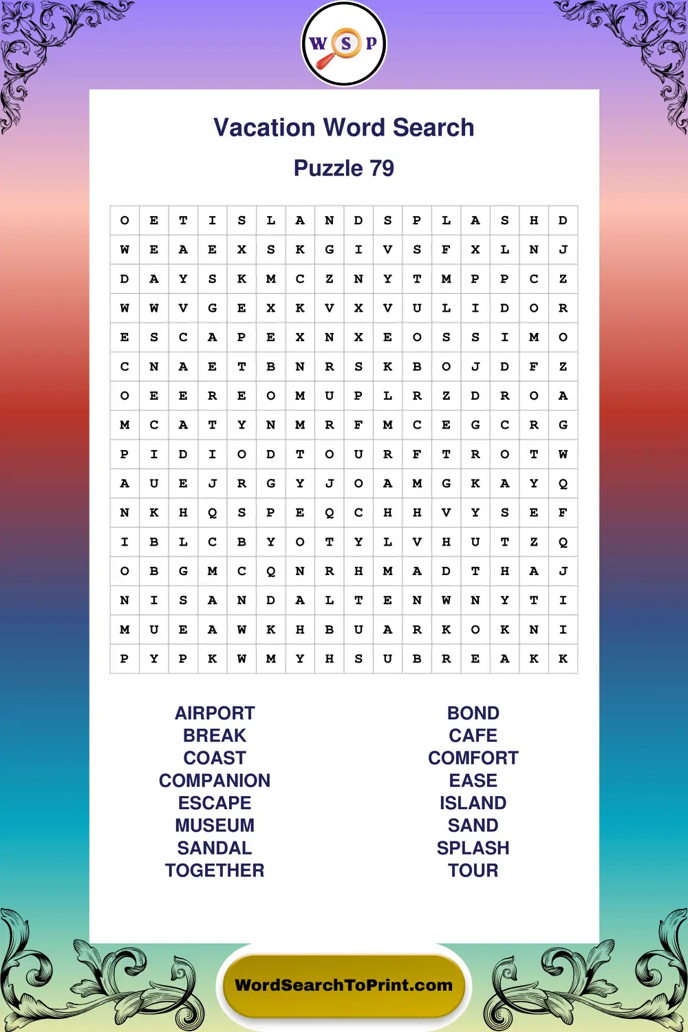 Vacation Word Search Puzzle 79
